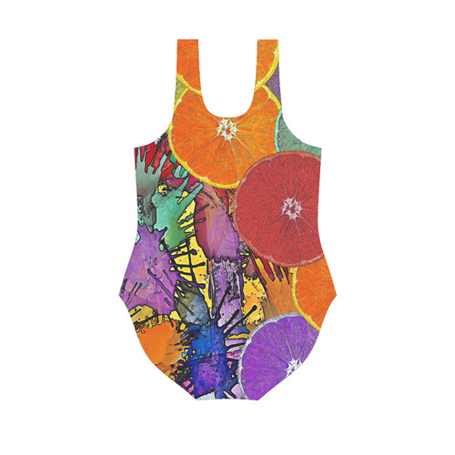 Pop Art Pattern Mix ORANGES SPLASHES multicolored Vest One Piece Swimsuit (Model S04)