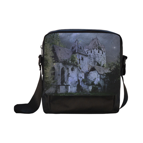 Creepy gothic halloween haunted castle in night Crossbody Nylon Bags (Model 1633)