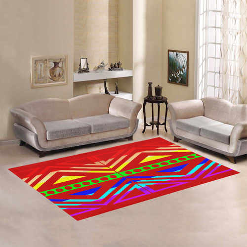 Rainbow Multicolored Ethnic Abstract Design 5 - Red Area Rug7'x5'