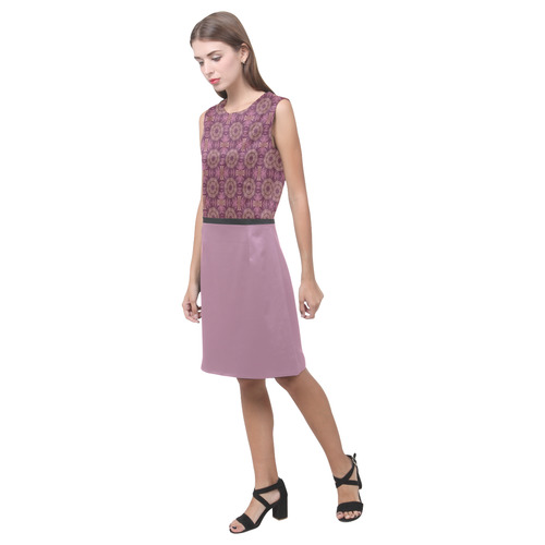 Mauve Doily and Rosebud Eos Women's Sleeveless Dress (Model D01)