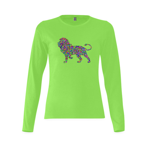 Abstract Triangle Lion Neon Green Sunny Women's T-shirt (long-sleeve) (Model T07)