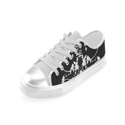 Roses in black and white Canvas Women's Shoes/Large Size (Model 018)