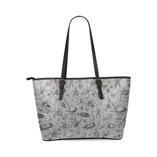 beetles spiders creepy crawlers bugs grey Leather Tote Bag/Small (Model 1640)