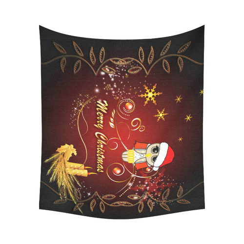 Cute christmas owl on red background Cotton Linen Wall Tapestry 60"x 51"