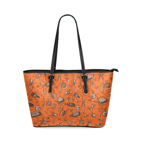 beetles spiders creepy crawlers bugs halloween Leather Tote Bag/Small (Model 1640)