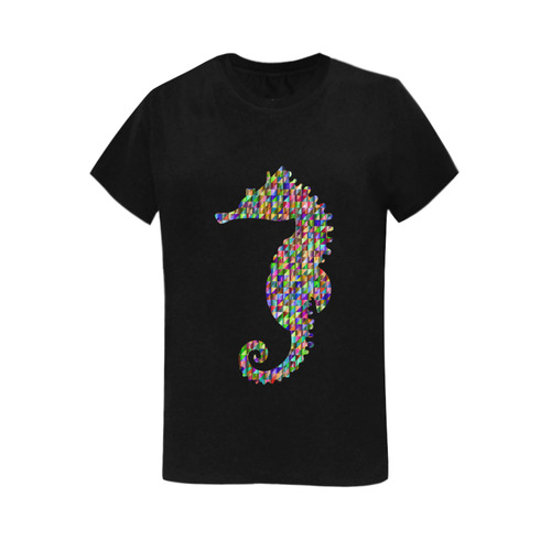 Abstract Triangle Seahorse Black Women's T-Shirt in USA Size (Two Sides Printing)