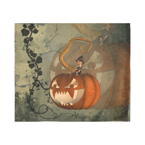 Halloween, funny pumpkin with witch Cotton Linen Wall Tapestry 60"x 51"