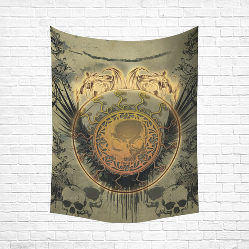 Awesome skulls on round button Cotton Linen Wall Tapestry 60"x 80"