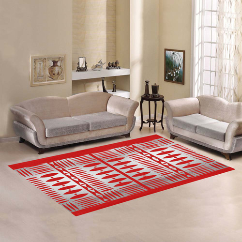 Metallic Silver Ethnic Abstract Design 1 - Red Area Rug7'x5'