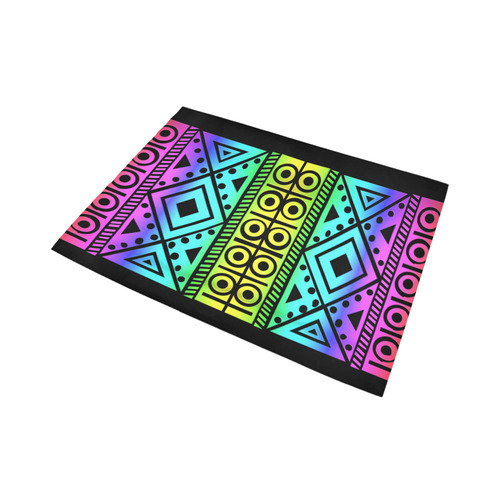 Rainbow Multicolored Ethnic Abstract Design 3 - Black Area Rug7'x5'