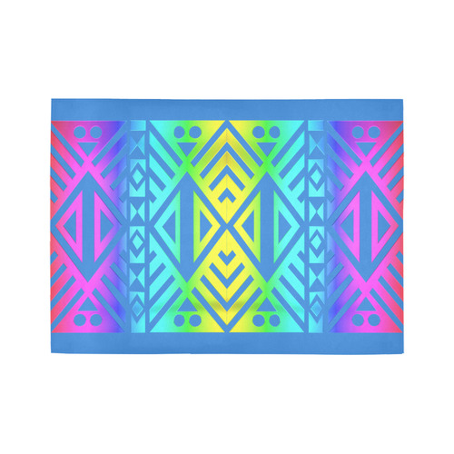 Rainbow Multicolored Ethnic Abstract Design 1 -Blue Area Rug7'x5'