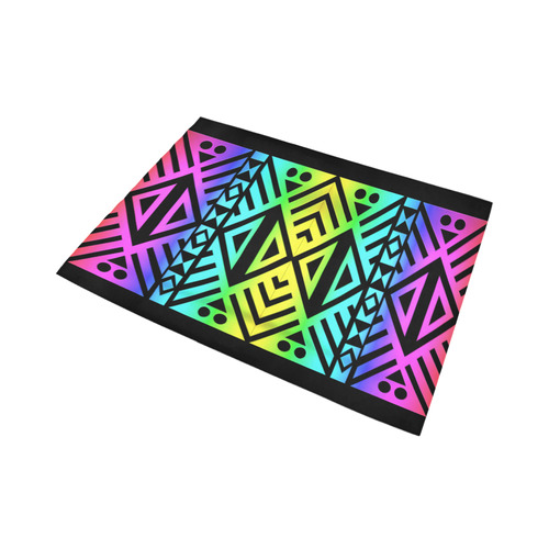 Rainbow Multicolored Ethnic Abstract Design 1 - Black Area Rug7'x5'