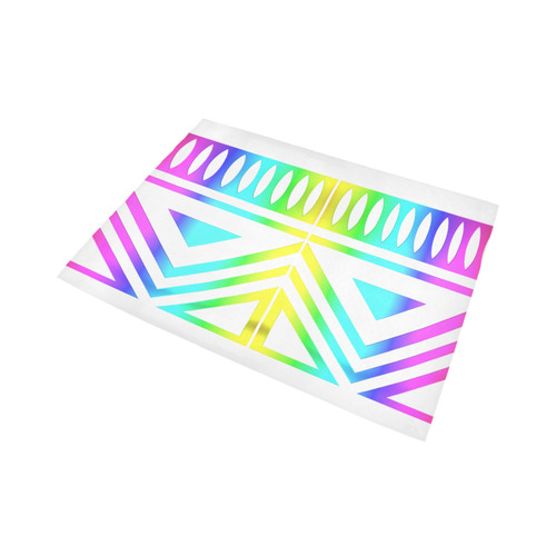 Rainbow Multicolored Ethnic Abstract Design 4 -White Area Rug7'x5'