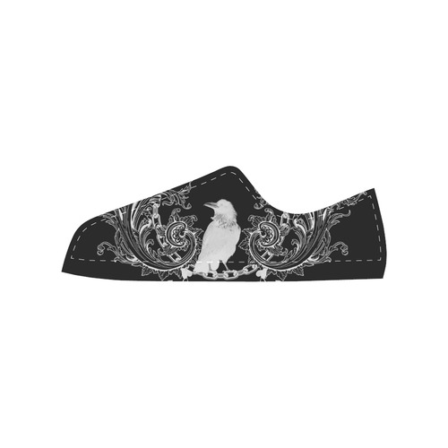 White crow with flowers Canvas Women's Shoes/Large Size (Model 018)