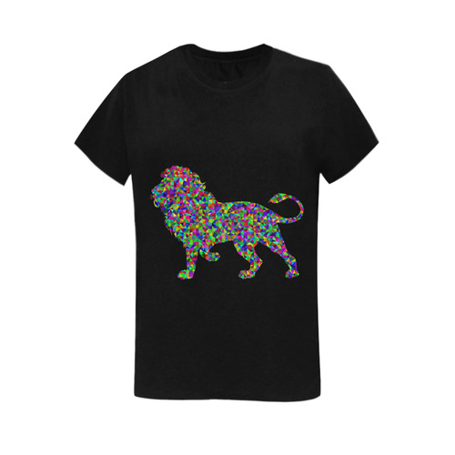 Abstract Triangle Lion Black Women's T-Shirt in USA Size (Two Sides Printing)