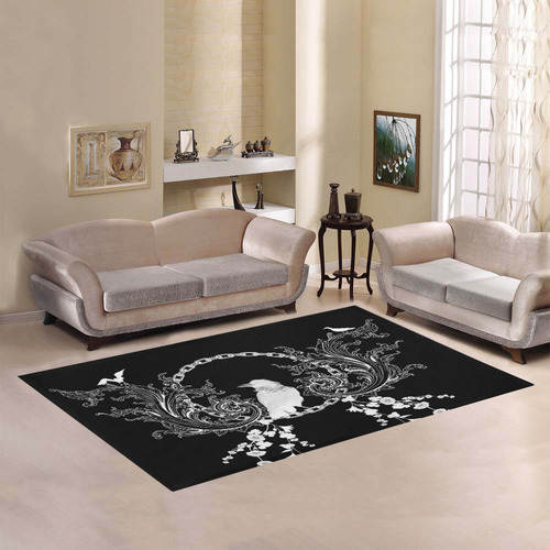 White crow with flowers Area Rug7'x5'