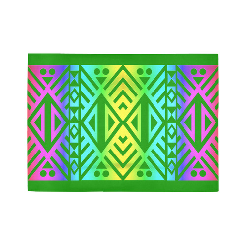 Rainbow Multicolored Ethnic Abstract Design 1 -Green Area Rug7'x5'