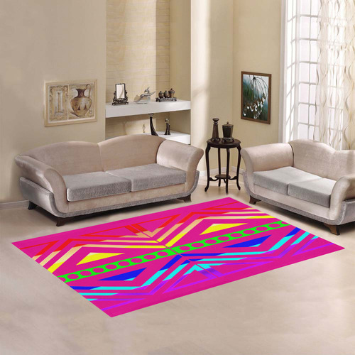 Rainbow Multicolored Ethnic Abstract Design 5 -Fuchsia Pink Area Rug7'x5'