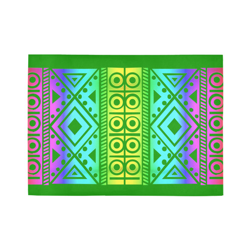 Rainbow Multicolored Ethnic Abstract Design 3 -Green Area Rug7'x5'
