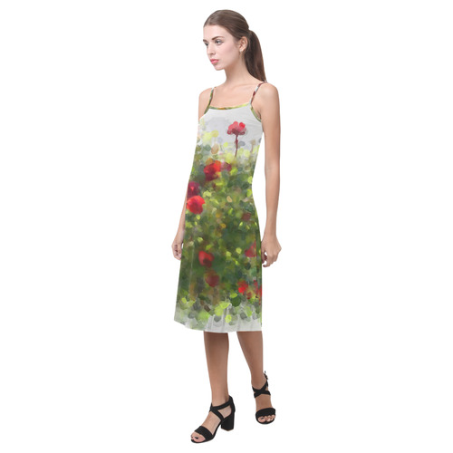 Red Roses Watercolor Alcestis Slip Dress (Model D05)