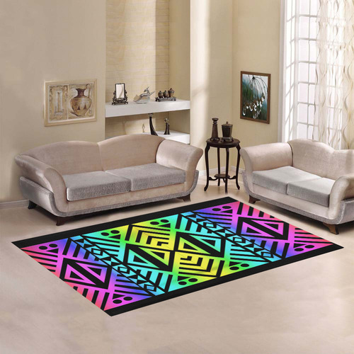 Rainbow Multicolored Ethnic Abstract Design 1 - Black Area Rug7'x5'