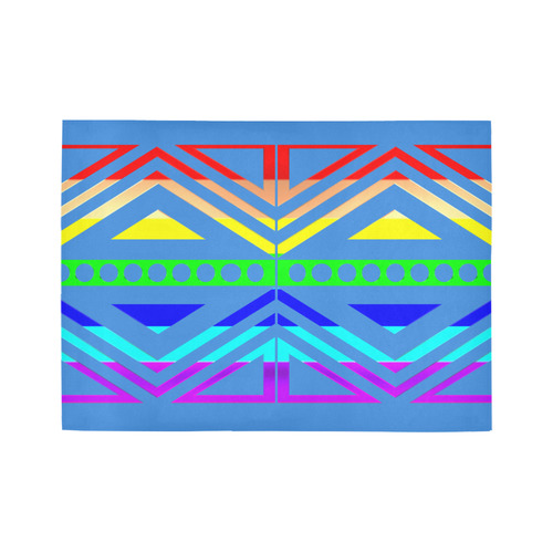 Rainbow Multicolored Ethnic Abstract Design 5 -Blue Area Rug7'x5'