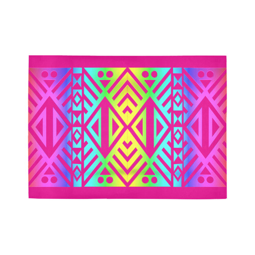 Rainbow Multicolored Ethnic Abstract Design 1 -Fuchsia Pink Area Rug7'x5'