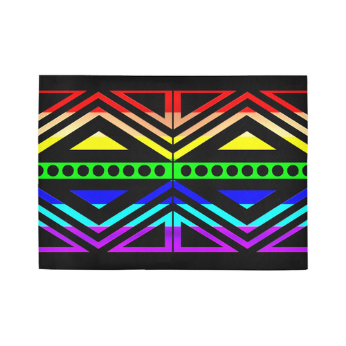 Rainbow Multicolored Ethnic Abstract Design 5 - Black Area Rug7'x5'