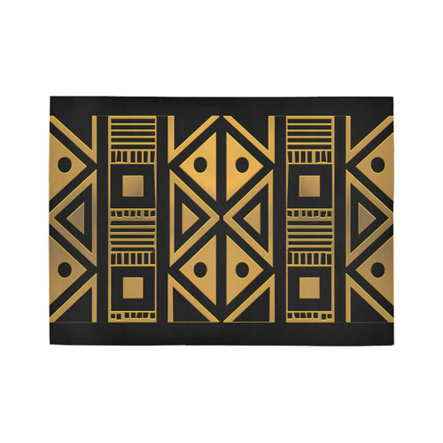 Metallic Golden Ethnic Abstract Design 2 - Black Area Rug7'x5'