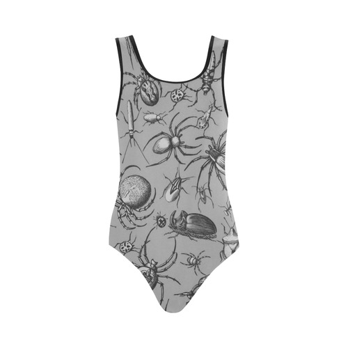 beetles spiders creepy crawlers bugs grey Vest One Piece Swimsuit (Model S04)