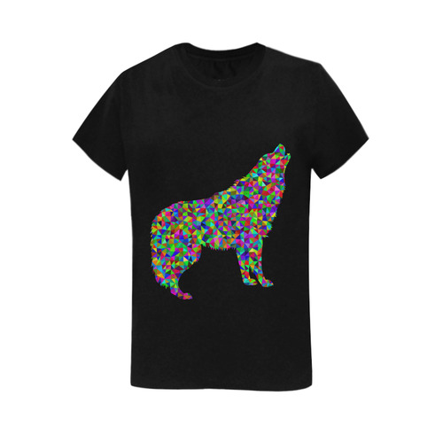 Abstract Triangle Wolf Black Women's T-Shirt in USA Size (Two Sides Printing)