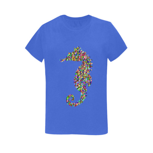 Abstract Triangle Seahorse Blue Women's T-Shirt in USA Size (Two Sides Printing)