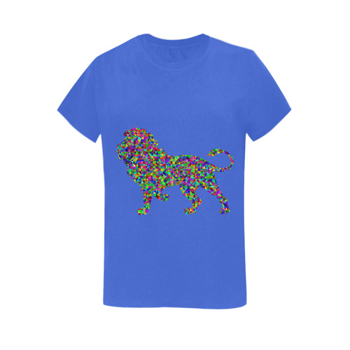 Abstract Triangle Lion Blue Women's T-Shirt in USA Size (Two Sides Printing)