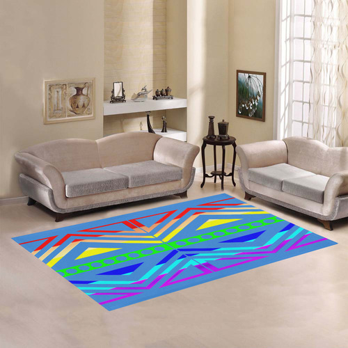 Rainbow Multicolored Ethnic Abstract Design 5 -Blue Area Rug7'x5'