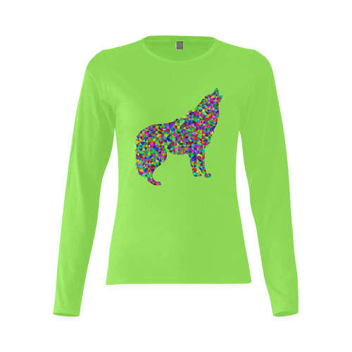 Abstract Triangle Wolf Neon Green Sunny Women's T-shirt (long-sleeve) (Model T07)