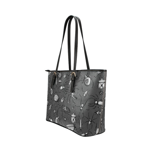 beetles spiders creepy crawlers bugs Leather Tote Bag/Large (Model 1651)