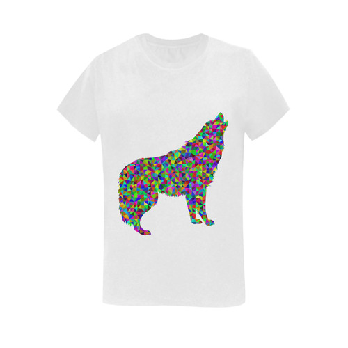 Abstract Triangle Wolf White Women's T-Shirt in USA Size (Two Sides Printing)