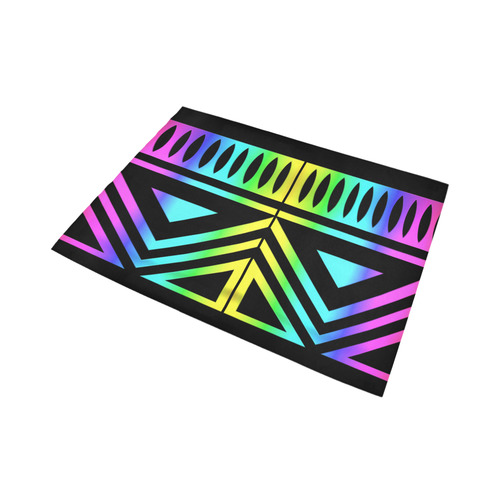 Rainbow Multicolored Ethnic Abstract Design 4 - Black Area Rug7'x5'