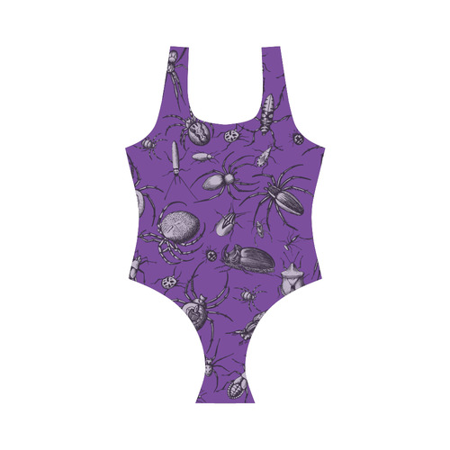 spiders creepy crawlers bugs purple halloween Vest One Piece Swimsuit (Model S04)