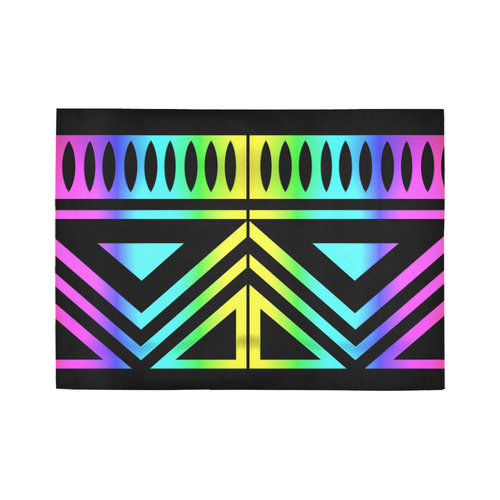 Rainbow Multicolored Ethnic Abstract Design 4 - Black Area Rug7'x5'