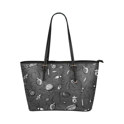 beetles spiders creepy crawlers bugs Leather Tote Bag/Large (Model 1651)