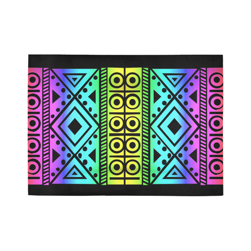Rainbow Multicolored Ethnic Abstract Design 3 - Black Area Rug7'x5'