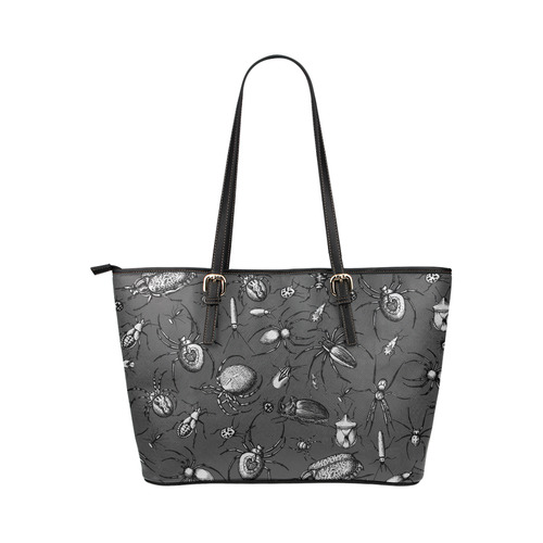 beetles spiders creepy crawlers bugs Leather Tote Bag/Large (Model 1651)