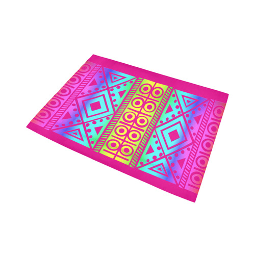 Rainbow Multicolored Ethnic Abstract Design 3 -Fuchsia Pink Area Rug7'x5'