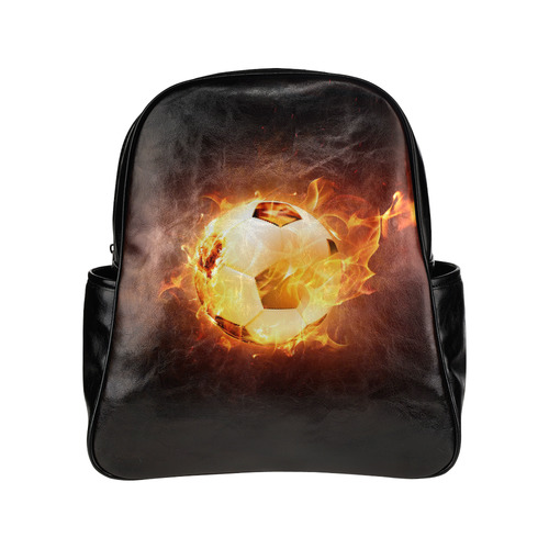 Sport Football Soccer, Ball under Fire Multi-Pockets Backpack (Model 1636)