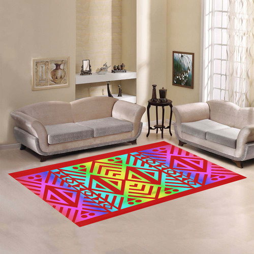 Rainbow Multicolored Ethnic Abstract Design 1 -Red Area Rug7'x5'