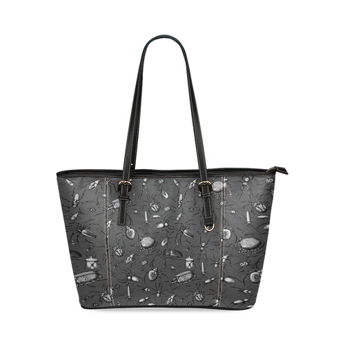 beetles spiders creepy crawlers bugs Leather Tote Bag/Small (Model 1640)