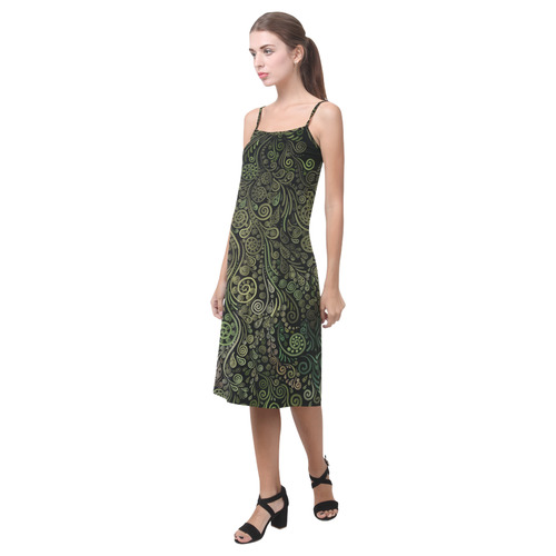 3D Ornaments -Fantasy Tree, green on black - zoom Alcestis Slip Dress (Model D05)