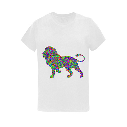 Abstract Triangle Lion White Women's T-Shirt in USA Size (Two Sides Printing)