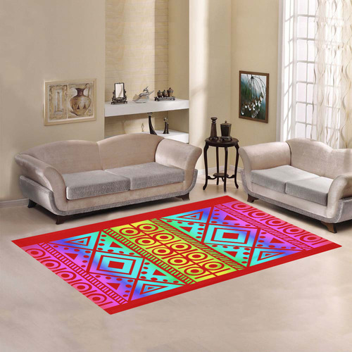 Rainbow Multicolored Ethnic Abstract Design 3 - Red Area Rug7'x5'